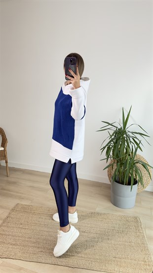 Triko Detaylı Beyaz Sweat