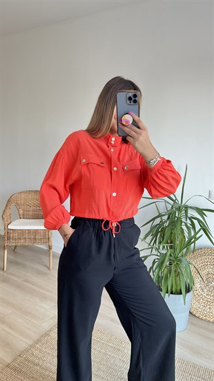 Büzgülü Turuncu Bluz