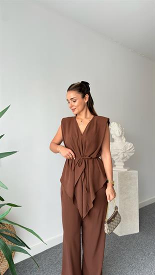 Kahve Jovo Asimetrik Kesim Vatkalı Takım