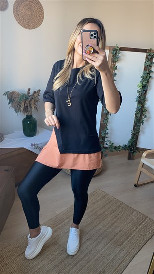 Somon Poplin Detaylı Tshirt