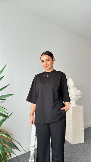 Siyah Calza Vatkalı Tok Doku Tshirt