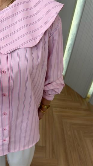 Pembe Bebe Yaka Çizgili Gömlek