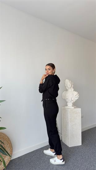 Mella Kapüşonlu Siyah Tulum