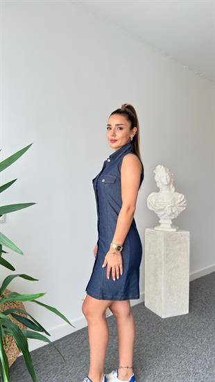 Mavi Talin Düğmeli Jean Elbise