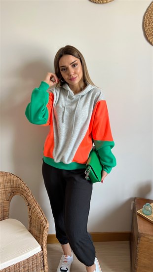 Renk Bloklu Gri Sweatshirt