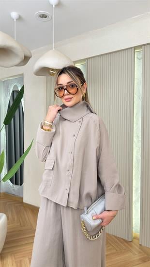 Bej Tek Cepli Şal Yaka Tensel Takım