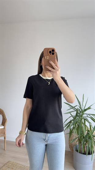 Ters Ribana Siyah Massi Tshirt