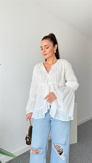 Beyaz Grose Gipeli Gömlek