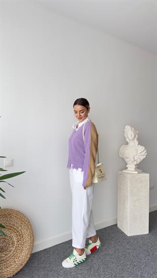 Tws Model Çift Renk Yırtıklı Kazak