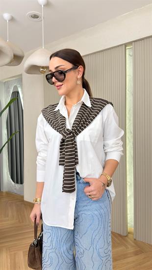 Beyaz Mencia Akseuar Detaylı Gömlek