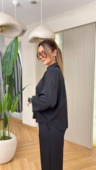 Siyah Palermo Önü Aksesuar Detaylı Takım