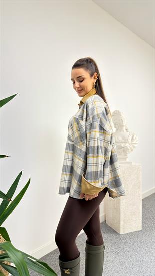 Gri Juti Kadife Yaka Ekose Gömlek