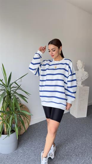 Raise Mavi Çizgili Şardonlu Sweat