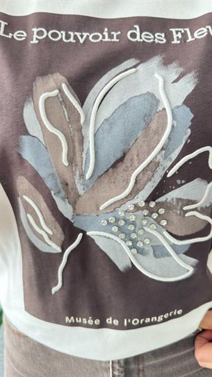 Taşlı Ve Çiçek Baskılı Tshirt