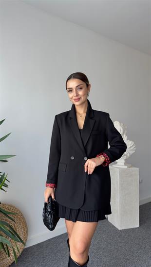 Zra Sırt Düğme Detaylı Siyah Blazer Ceket
