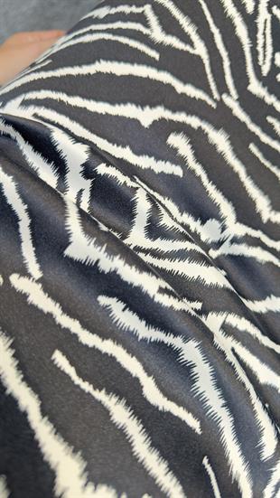 Saten V Yaka Zebra Desen Elbise