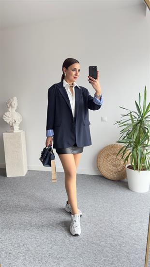 Sırtı Fermuarlı Lacivert Blazer Ceket