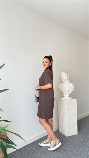 Kahve Rifa Gold Aksesuarlı Modal Elbise 