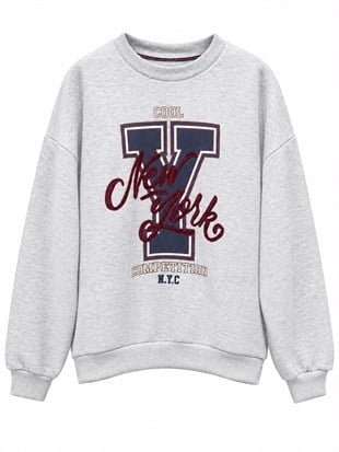 Lesar Nakış Yazılı Gri Sweatshirt