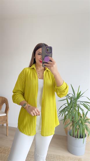 Fermuarlı Şerit Detay Yeşil Ceket