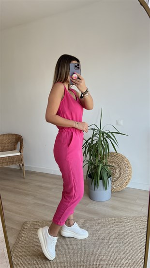 Beli Lastikli Pembe Kolsuz Tulum