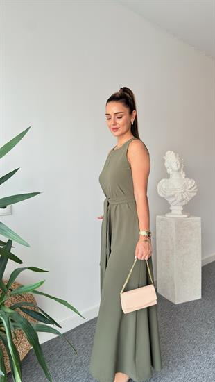 Carta Kuşaklı Haki Bol Paça Tulum