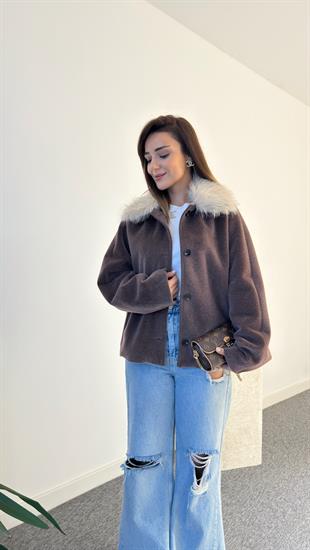 Kahve Mandie Yaka Kürklü Zra Model Kaşe Ceket