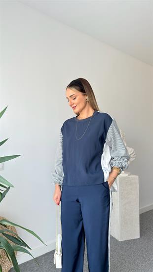 Mexa Poplin Garnili Şeritli Sweatshirt