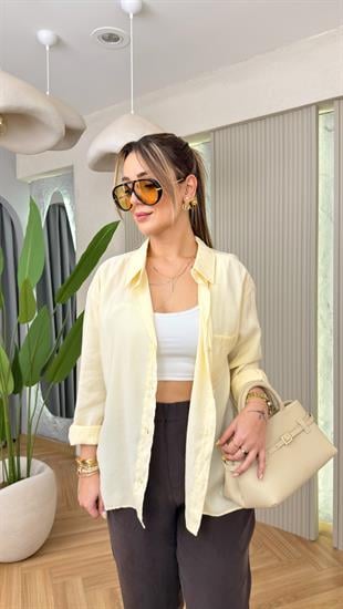 Sarı Flara Oversize Tensel Gömlek