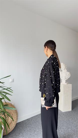 New İncili Siyah Bomber Ceket