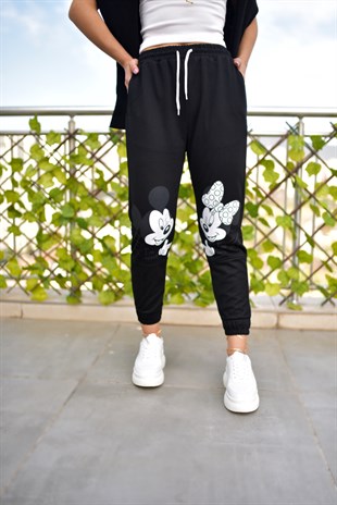 Minnie Mickey Baskılı Siyah Eşofman