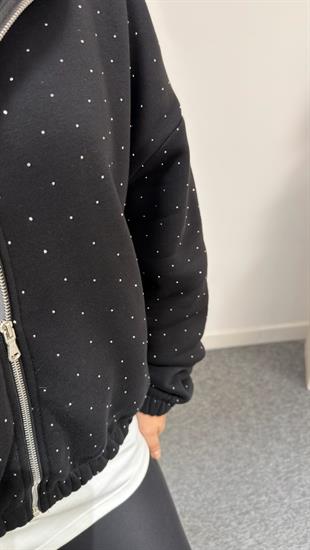 Siyah Nillo Taş Detaylı Şardonlu Sweatshirt