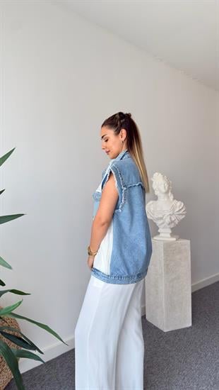 Dantel File Mix Denim Yelek