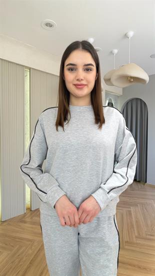 Baja Taş Şeritli Gri Eşofman Takımı