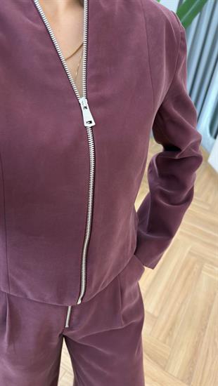 Bordo Yakadan Fermuarlı Premium Tensel Takım