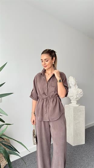 Kahve Neva Bel Büzgülü Tensel Takım