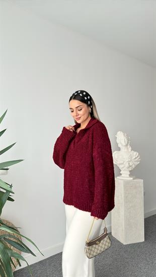 Bordo Frome Polo Yaka Kazak