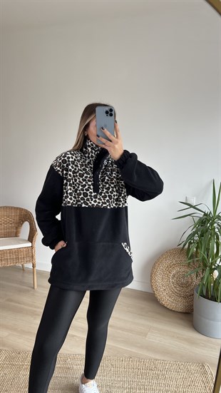 Leopar Detaylı Polar Sweatshirt