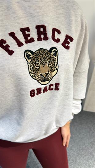 Kaplan İşlemeli Gri Sweatshirt