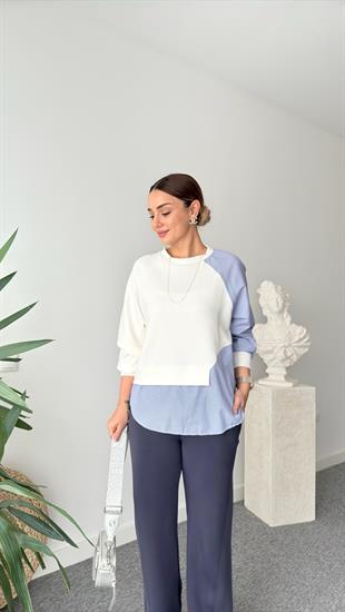 Beyaz Poplin Garnili Modal Sweat