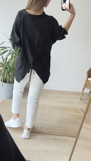 Sırtı Çapraz Detay Siyah Bluz