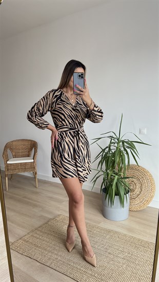 Marka Model Zebra Desen Kuşaklı Elbise 