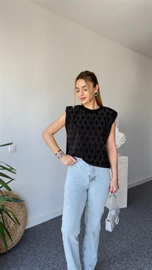 Marka Muadili Taşlı Vatkalı Tshirt