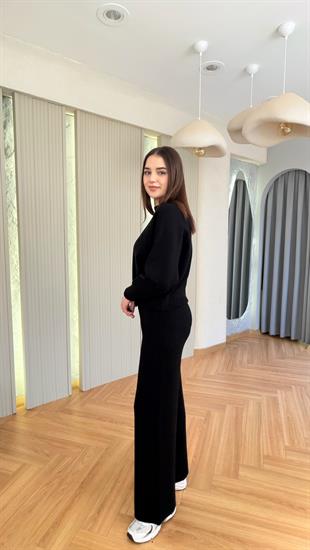 Siyah Delma Premium Fermuar Detaylı Takım