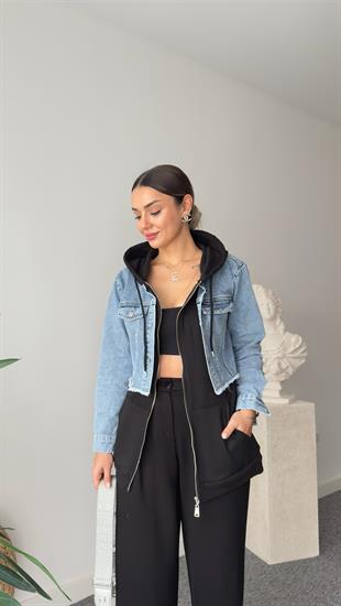 Marto Kot Detaylı Kapüşonlu Siyah Sweat
