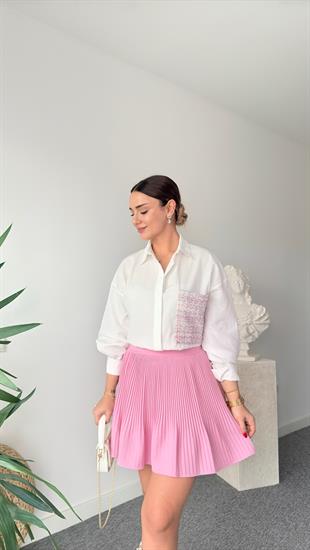 Motta Pembe Piliseli Şort Etek