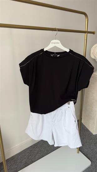 Ntwrk Model Omuz Detaylı Siyah Tshirt