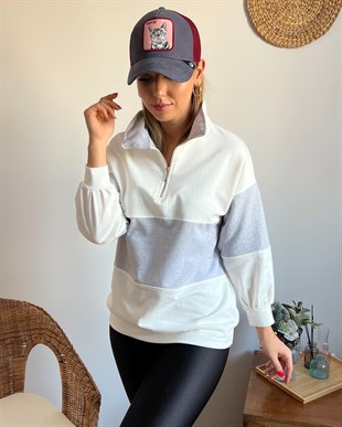 Çizgili Gri Sweatshirt	