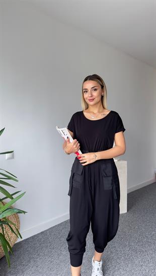 Şalvar Model Kargo Cep Siyah Tulum