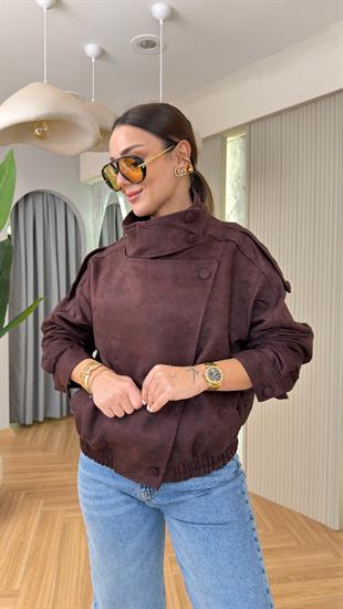 Bordo Taylor Bel Lastikli Süet Ceket